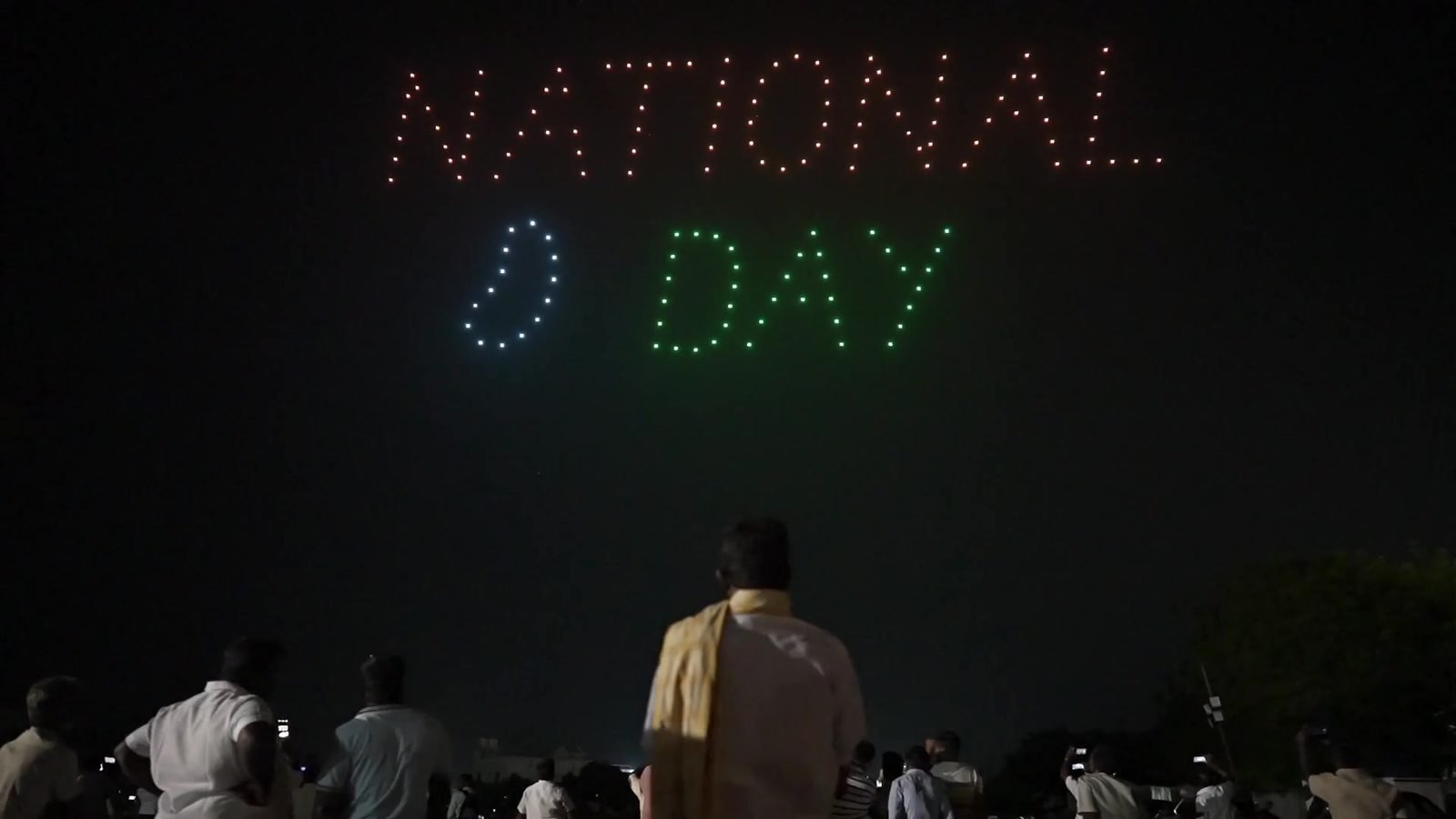 National Cashew Day spelled out in drones above the crowd