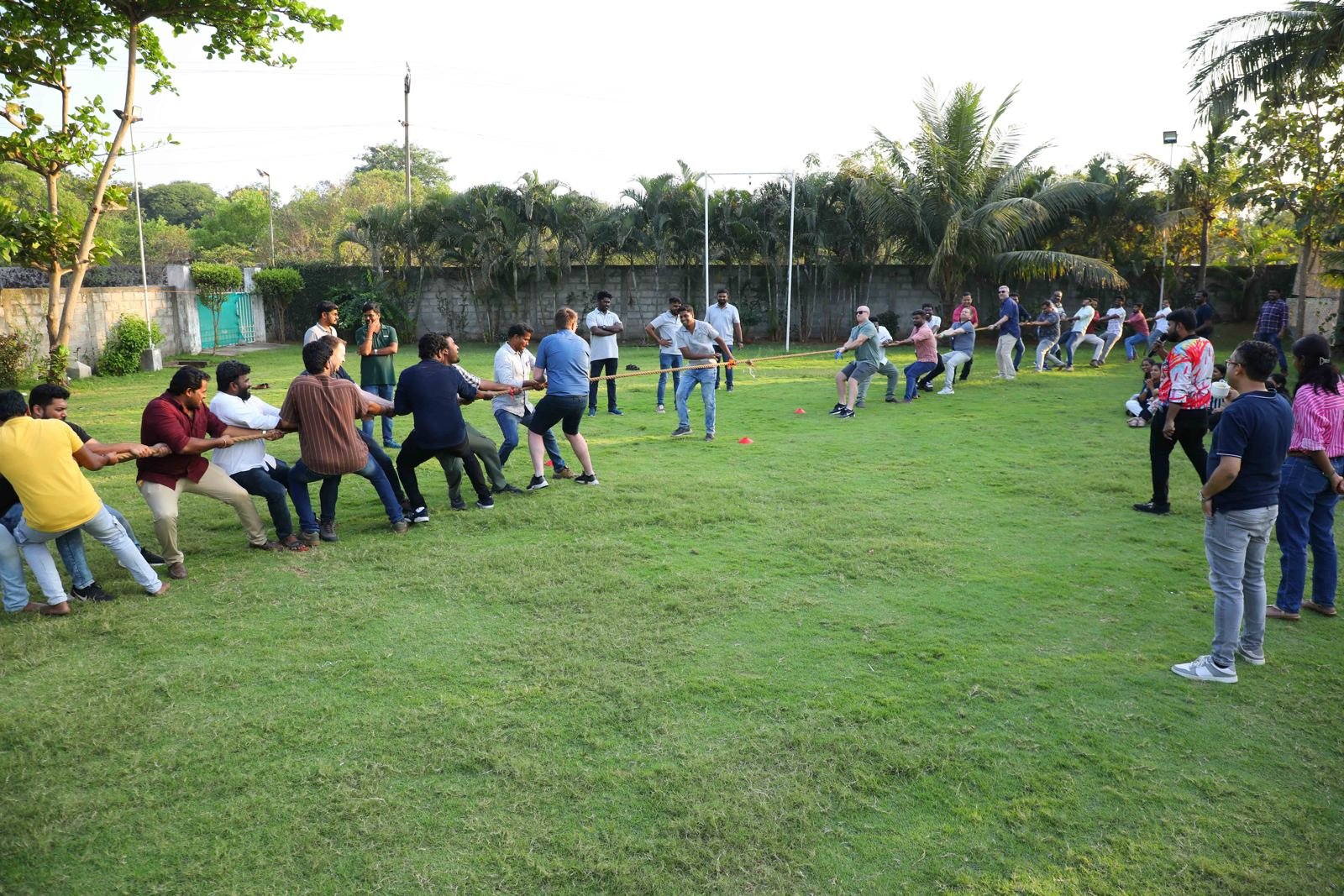 An outdoor tug of war